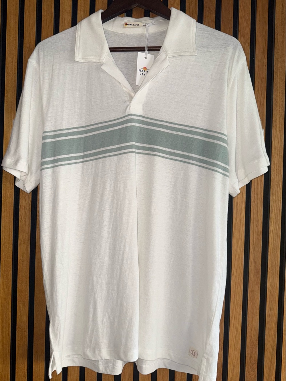 NWT Marine Layer Hemp Cotton Polo Shirt in White/Grey Mist Stripe - Picture 3 of 8